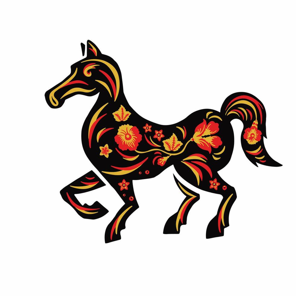 cavallo, equestre con retrò colorato rosso e giallo etno vettore illustrazione eps 10