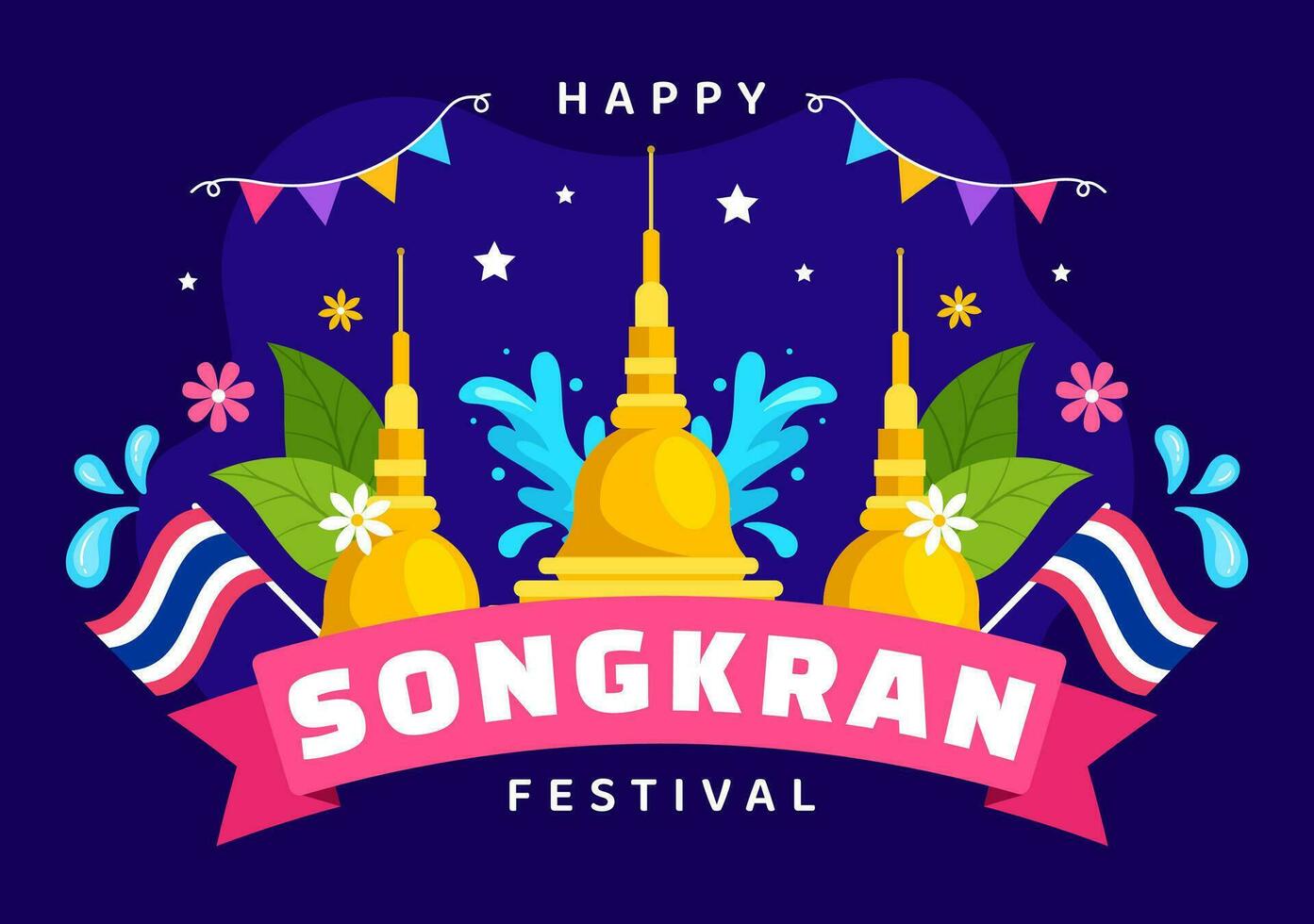 contento Songkran Festival giorno vettore illustrazione con bambini giocando acqua pistola nel Tailandia celebrazione nel nazionale vacanza piatto cartone animato sfondo