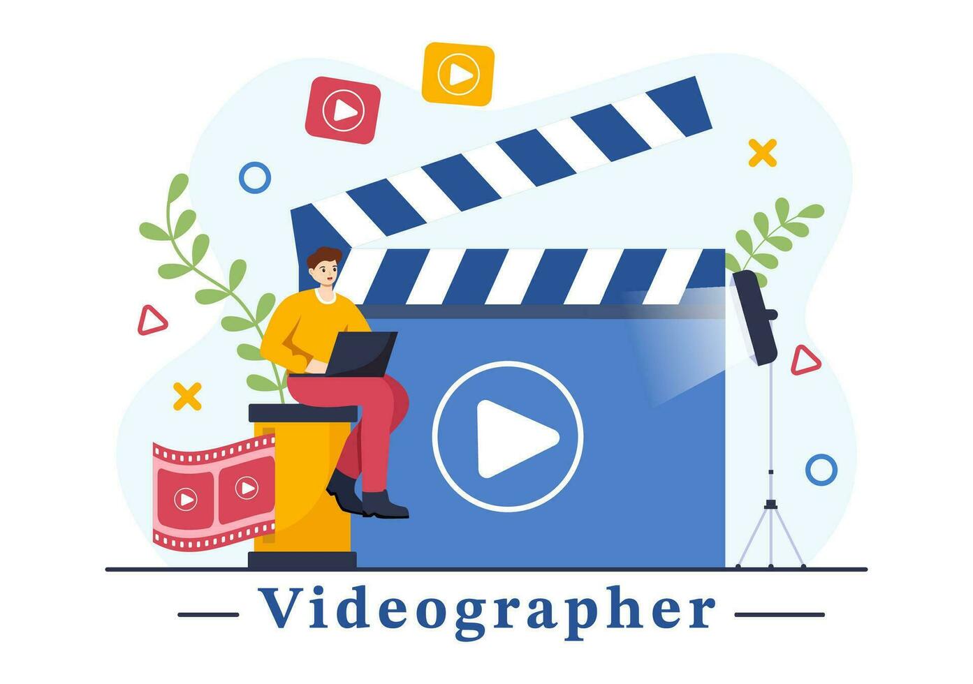 operatore video Servizi vettore illustrazione con disco video produzione, film, attrezzatura e cinema industria nel piatto cartone animato sfondo