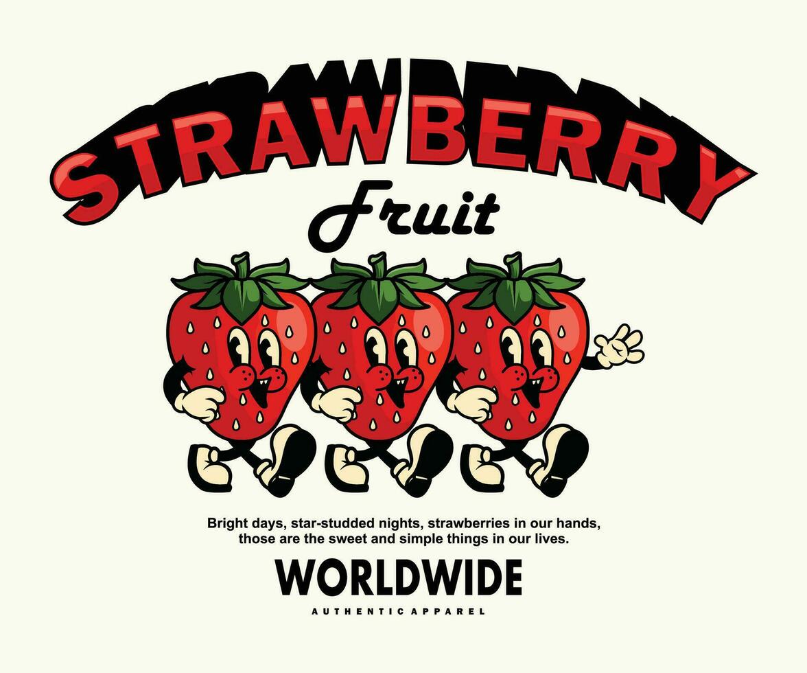 Vintage ▾ illustrazione retrò manifesto cartone animato personaggio di fragola grafico design per t camicia strada indossare e urbano stile vettore