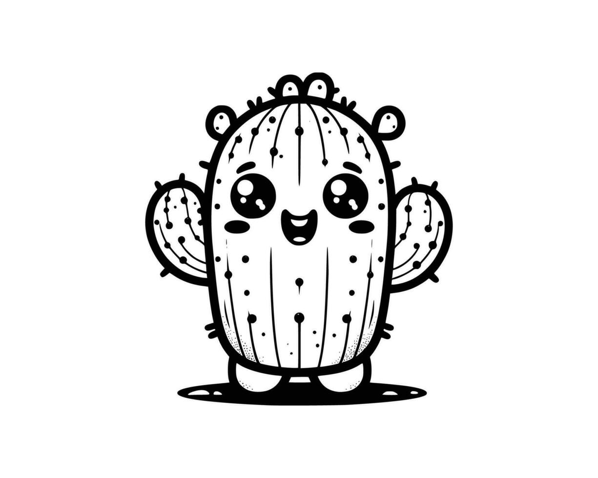 carino cartone animato di cactus illustrazione per colorazione libro. schema linea arte. stampabile design. isolato bianca sfondo vettore