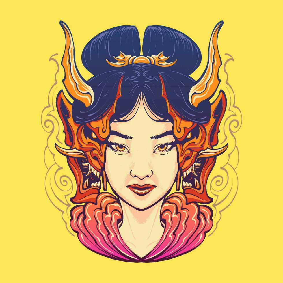 il geisha con oni maschera illustrazione vettore