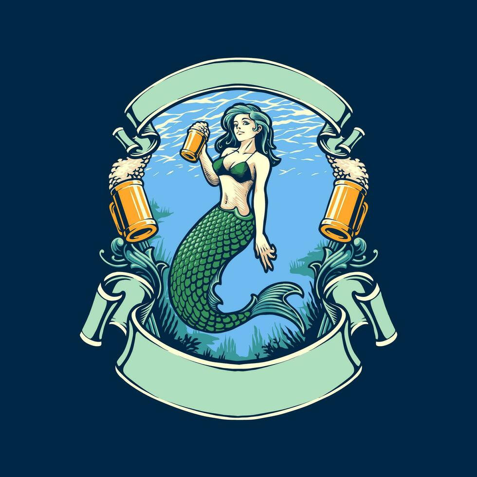 il sirena e birra illustrazione vettore