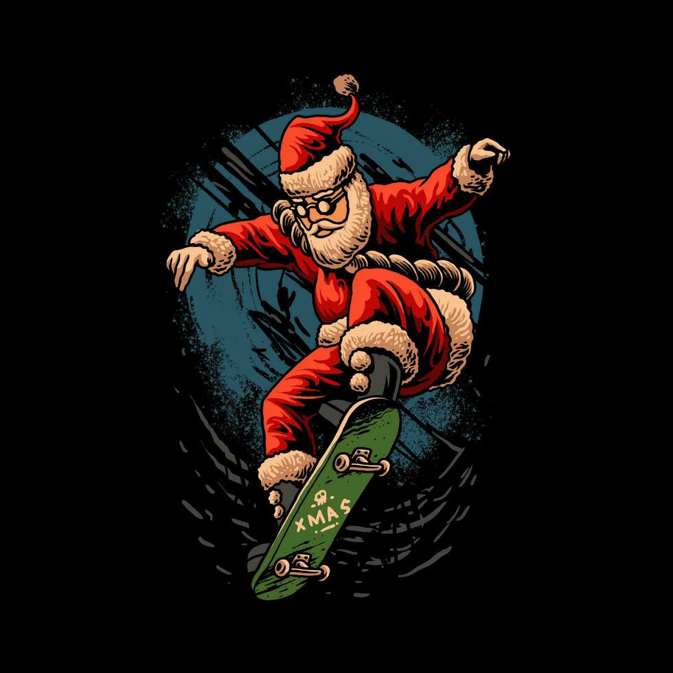 Natale andare con lo skateboard Santa vettore illustrazione