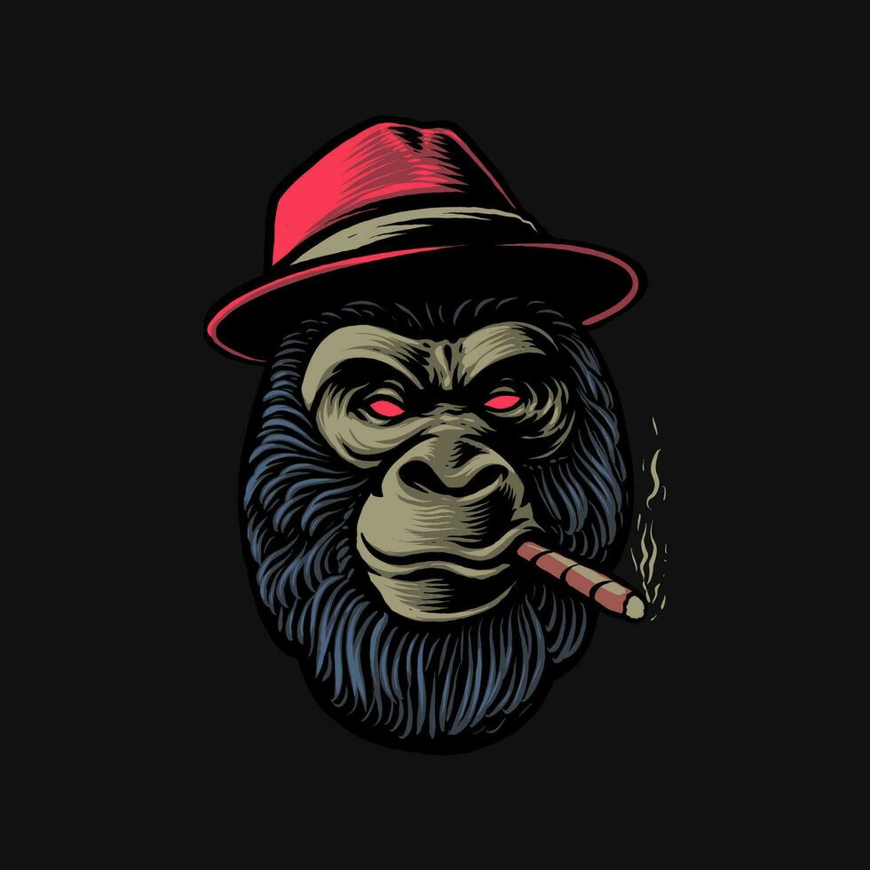 il gangster gorilla testa illustrazione vettore