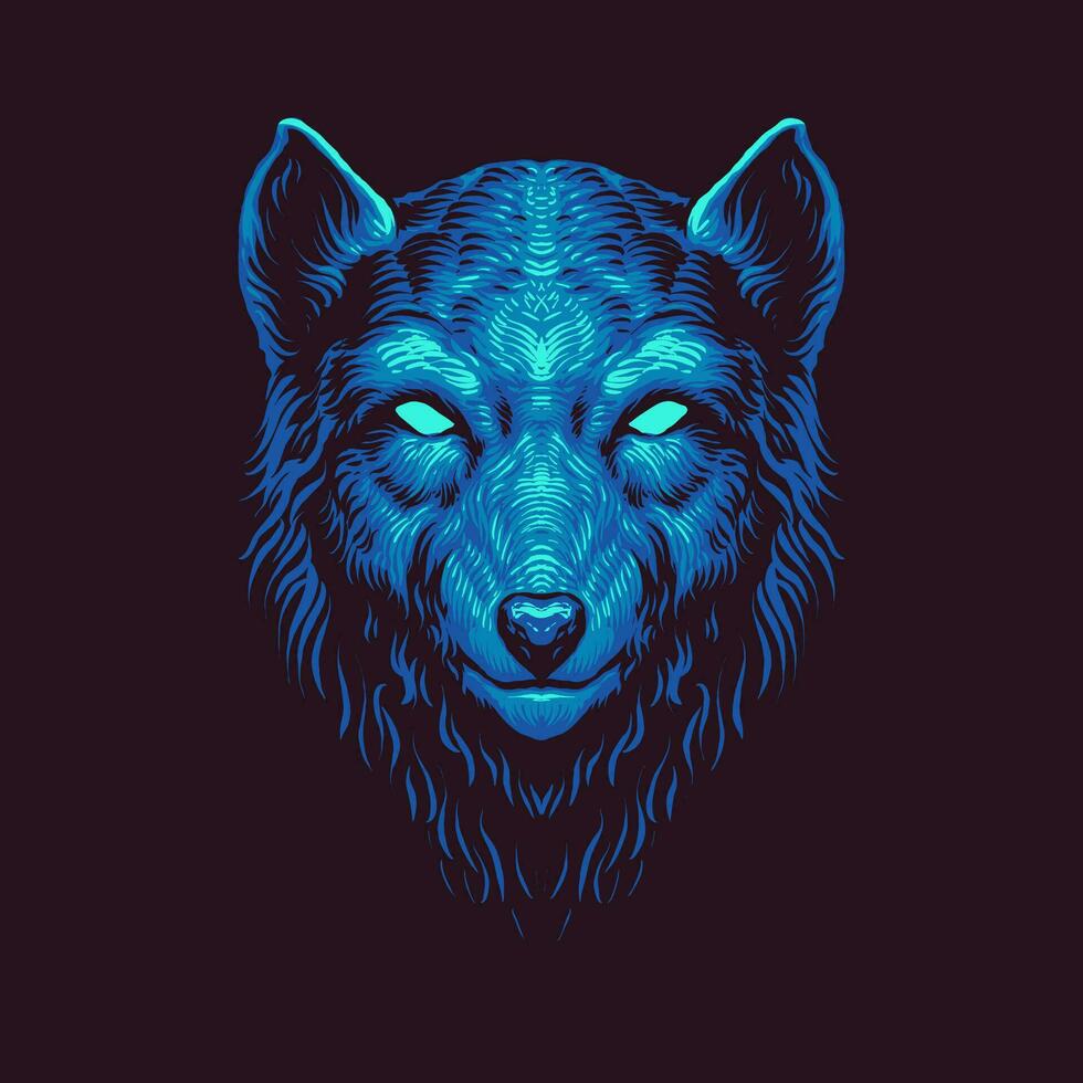 illustrazione vettoriale testa di lupo blu