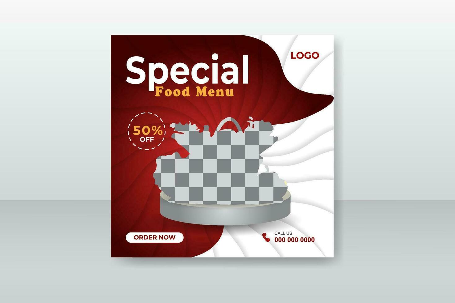 speciale cibo menù sociale media promozione e inviare design modello con astratto forma, fritte pollo diletto menù per ristorante con pendenza colore vettore