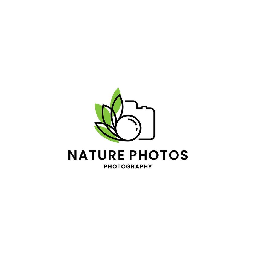 natura fotografie logo design. telecamera con foglia combinare vettore