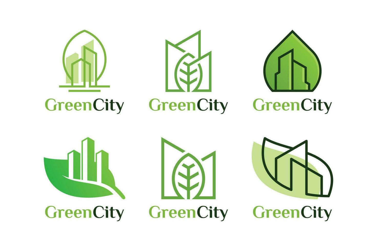 impostato di verde città logo. l'ambiente amichevole Residenziale logo design concetto. vettore