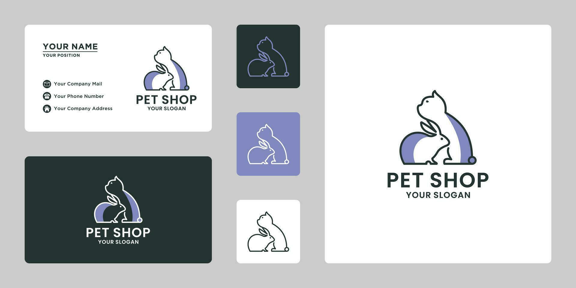 animale domestico negozio logo design gatto e coniglio combinazione vettore