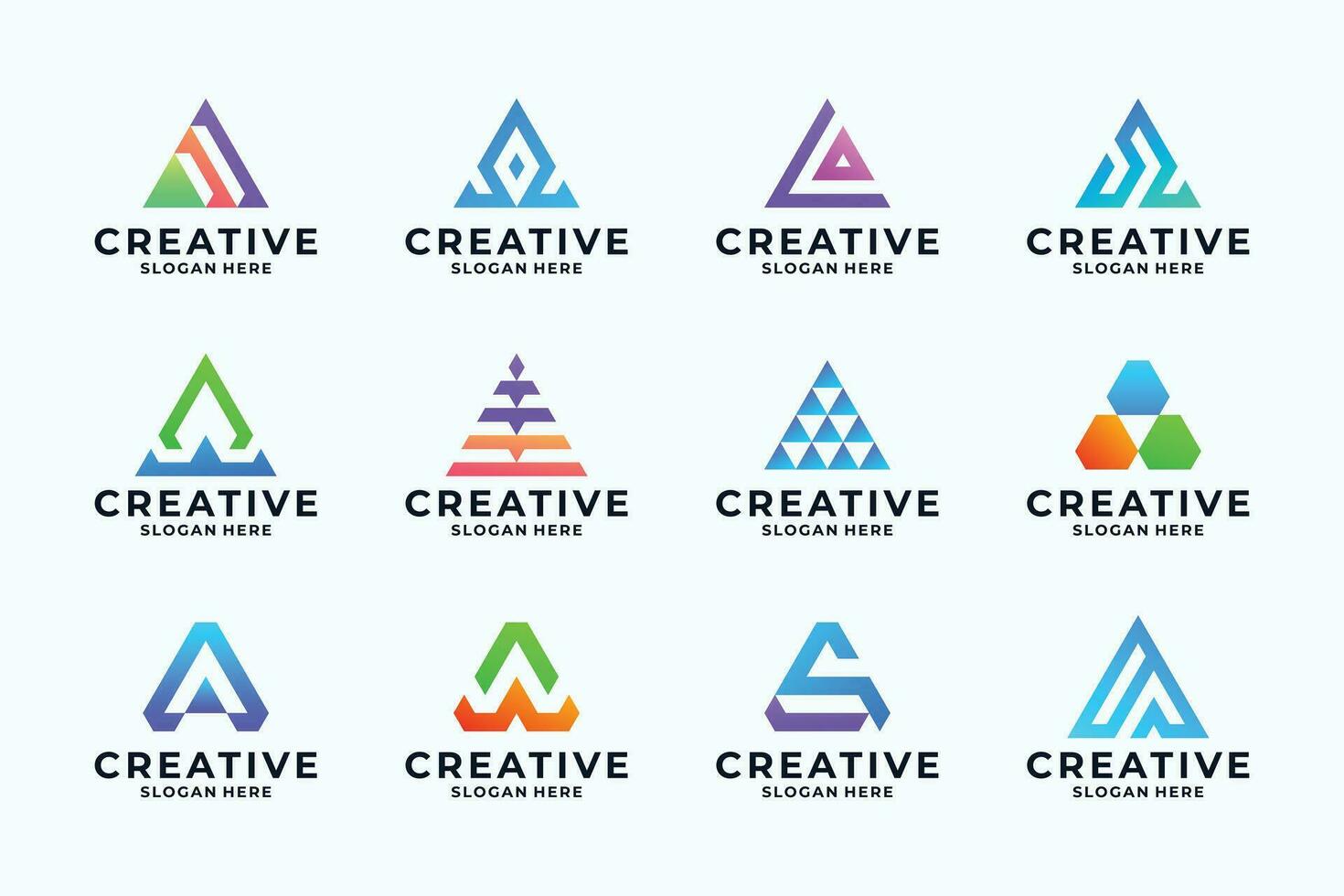 impostato di colorato lettera un' logo design con triangolo concetto. vettore