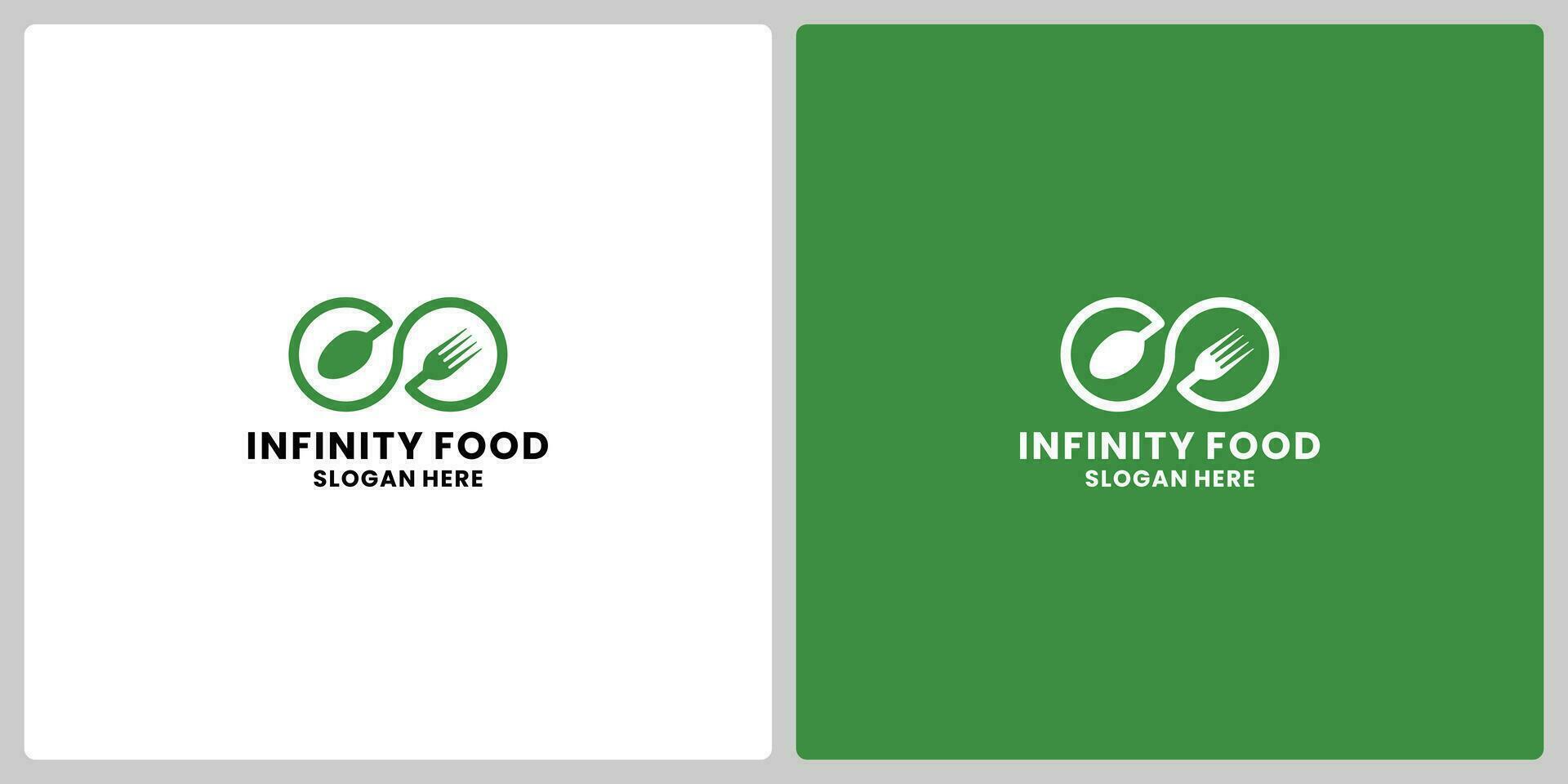 infinito cibo logo design con forchetta e cucchiaio elemento vettore