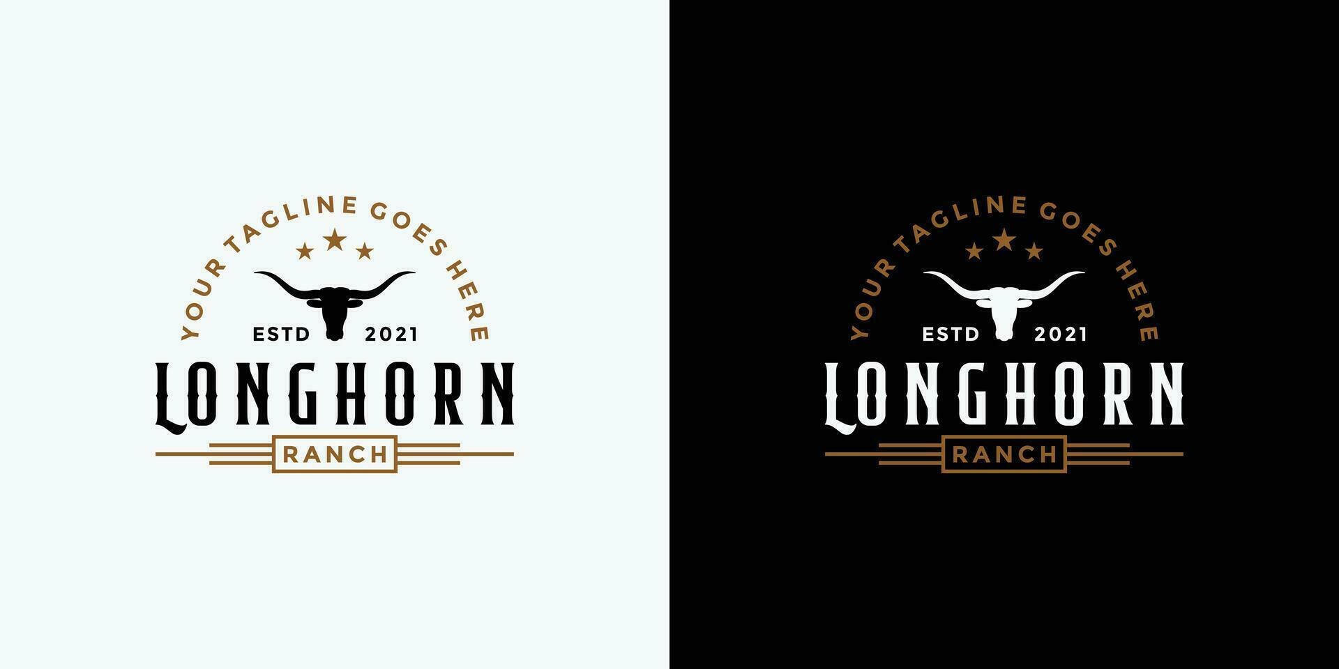 Vintage ▾ Longhorn bufalo, mucca, Toro logo design per il tuo attività commerciale ranch vettore