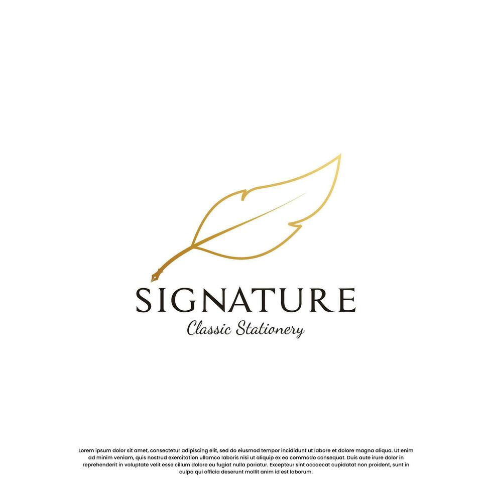 piuma firma penna logo design modello vettore