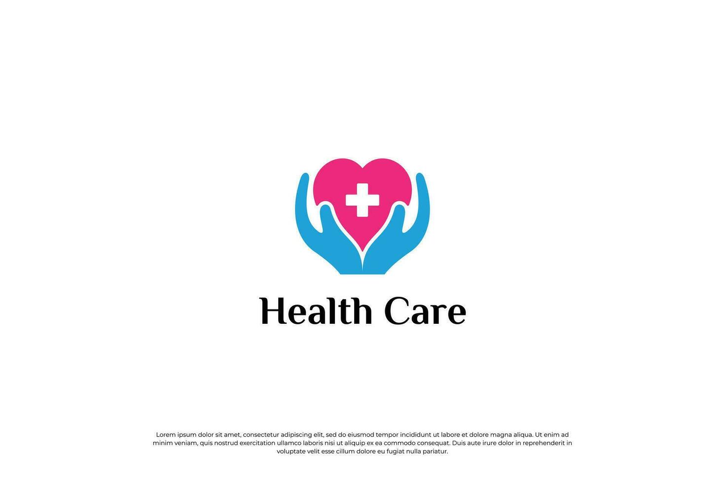medico, assistenza sanitaria logo design con mano e amore forma combinazione. vettore