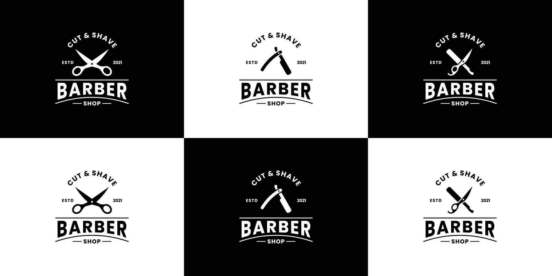 impostato di retrò barbiere logo design vettore