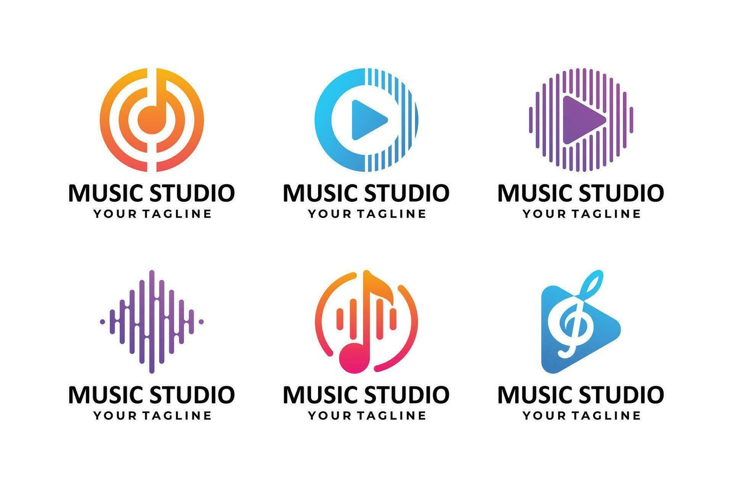 impostato di musica logo design collezione. Audio giocatore elemento design. vettore