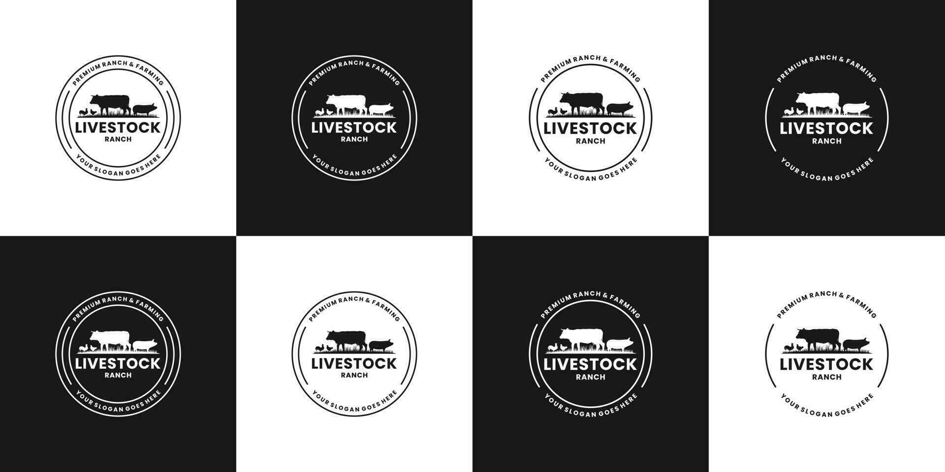 Vintage ▾ bestiame distintivo logo design per azienda ranch e etichette emblema vettore