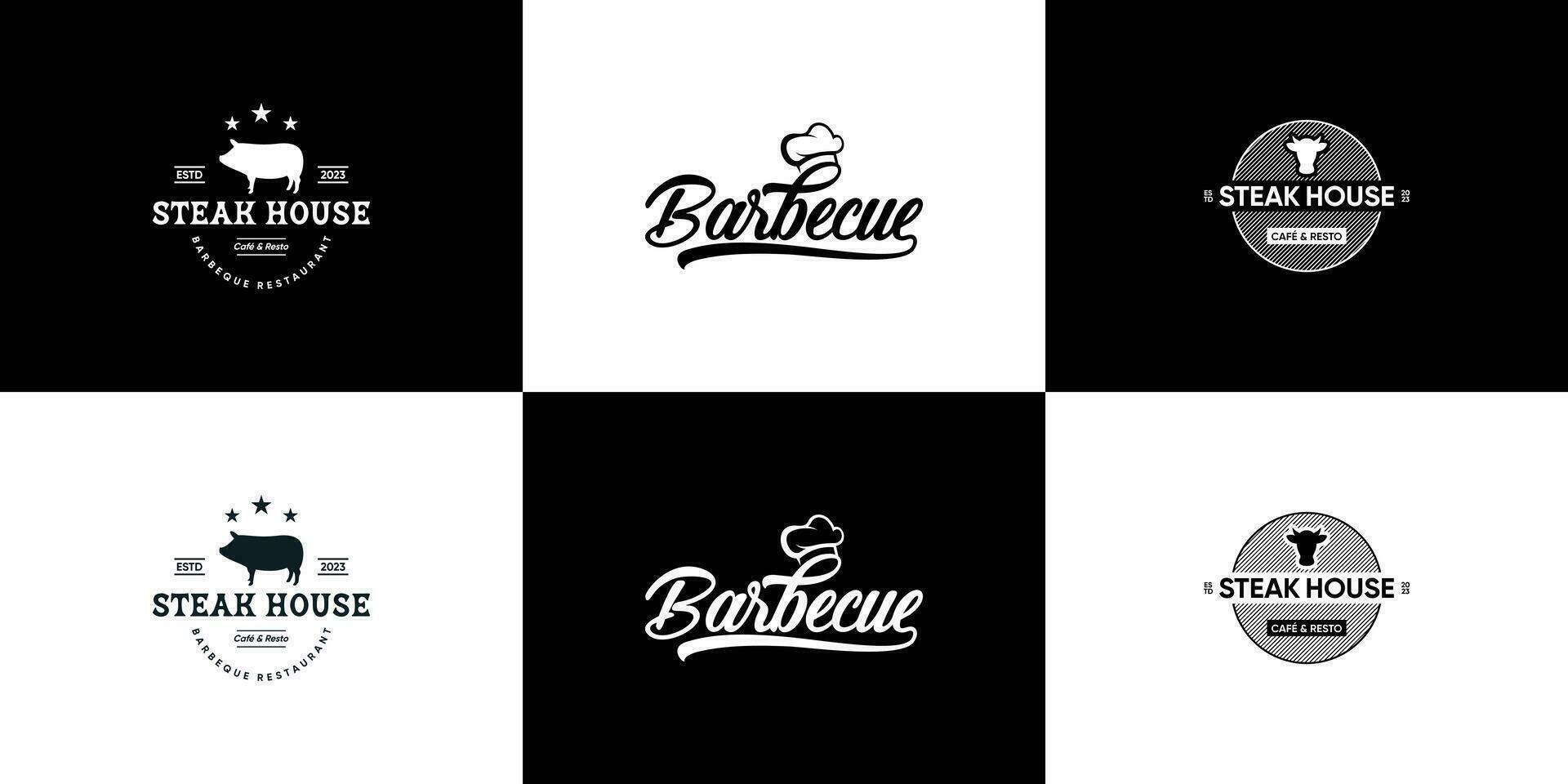 impostato di Vintage ▾ barbecue logo design modello. vettore