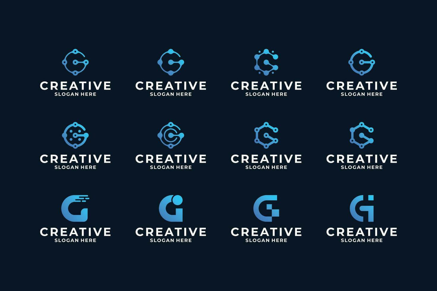 impostato di lettera g logo design con punto, connessione, digitale concetto. vettore