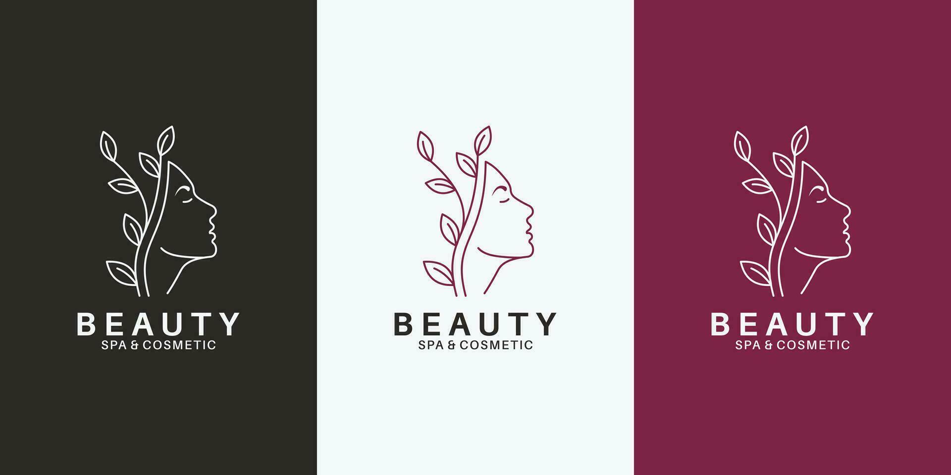 bellezza viso donne con foglia logo design vettore