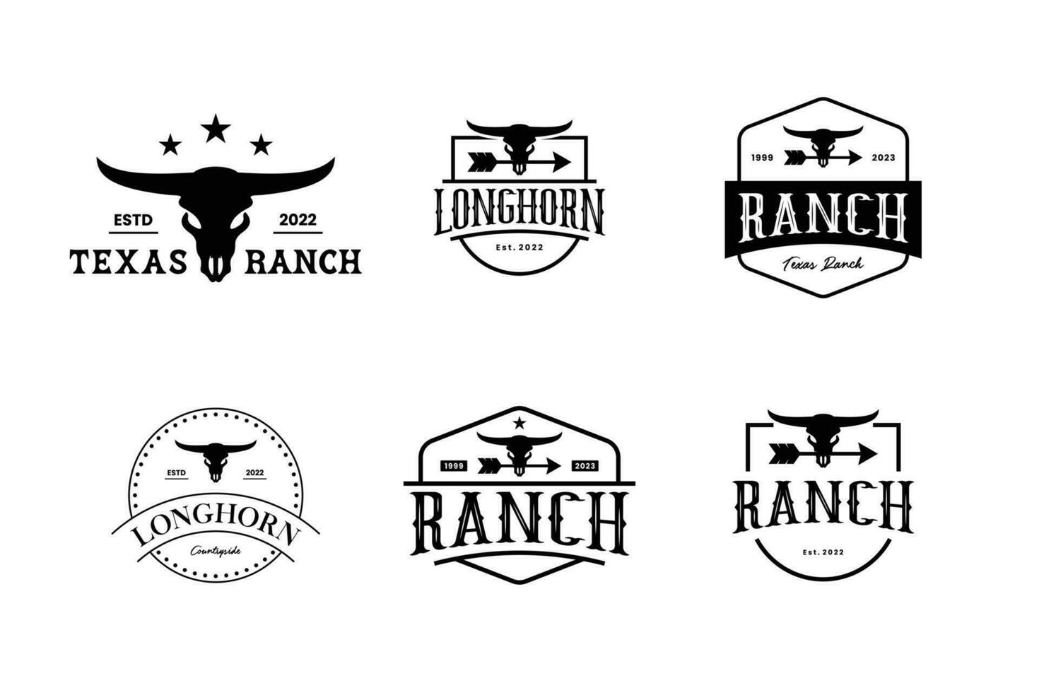 impostato di Texas ranch, bestiame azienda agricola distintivo logo design Vintage ▾ stile. vettore