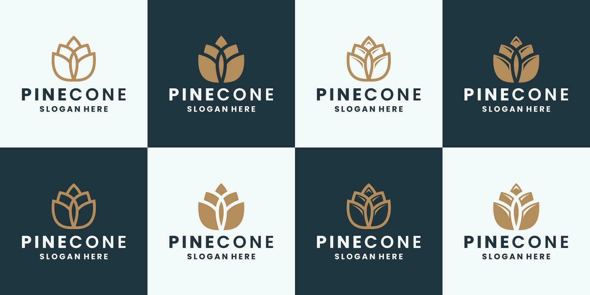 pino cono logo design collezioni piatto stile e linea arte vettore