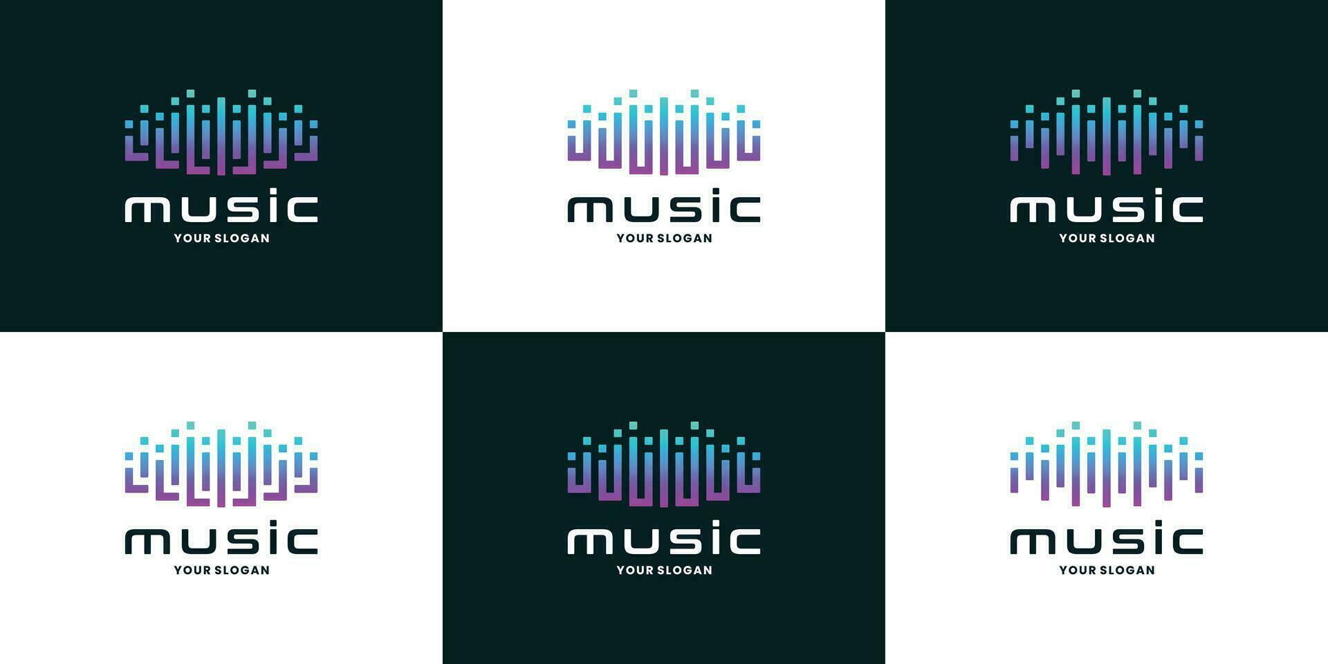 pulse musica giocatore logo elemento. equalizzatore musica logo design con pendenza colore vettore