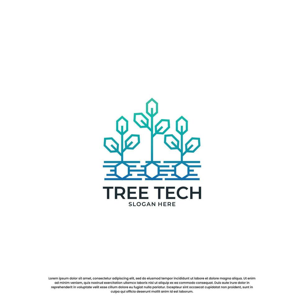 moderno albero Tech logo design. crescita tecnologia logo ispirazione vettore