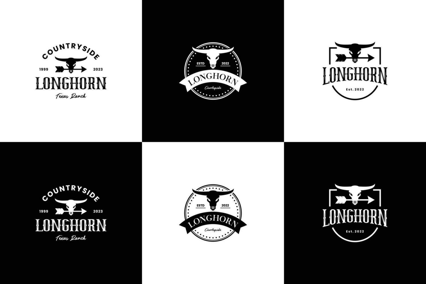 impostato di Vintage ▾ Longhorn bufalo, mucca, Toro logo design. distintivo modello per il tuo attività commerciale ranch vettore