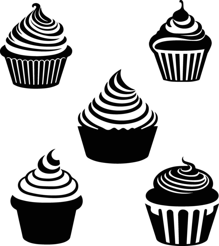 Cupcake e Fata torta nero icona vettore illustrazione