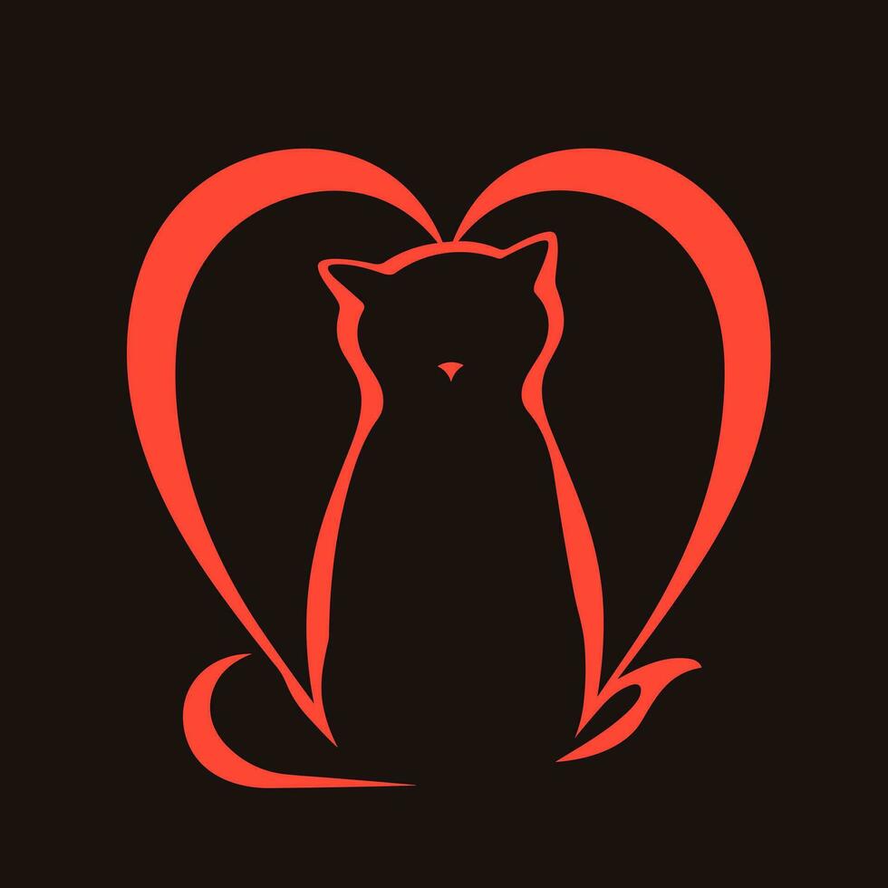 ai generato amore per animale domestico rosso linea logo. cuore simbolo con domestico gatto dentro. animale devozione. design elemento. ai arte per aziendale marchio, animale domestico negozio avviare vettore