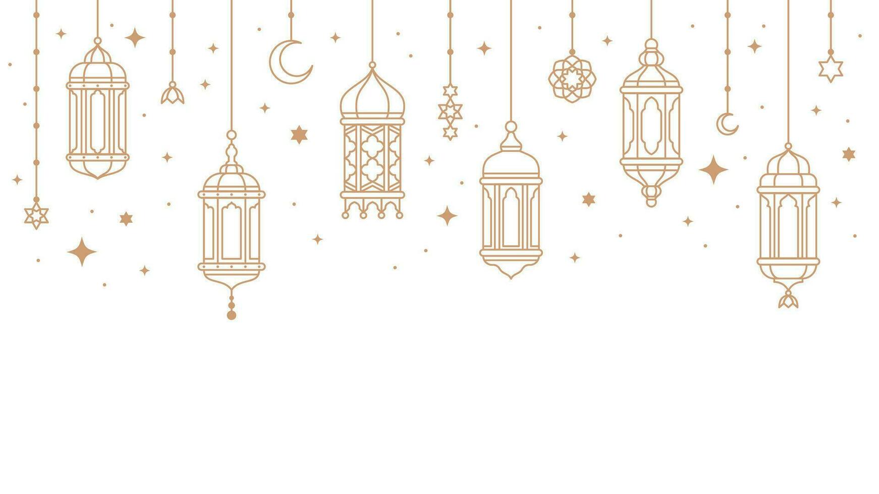 Ramadan kareem arabo lanterne e lampade confine vettore