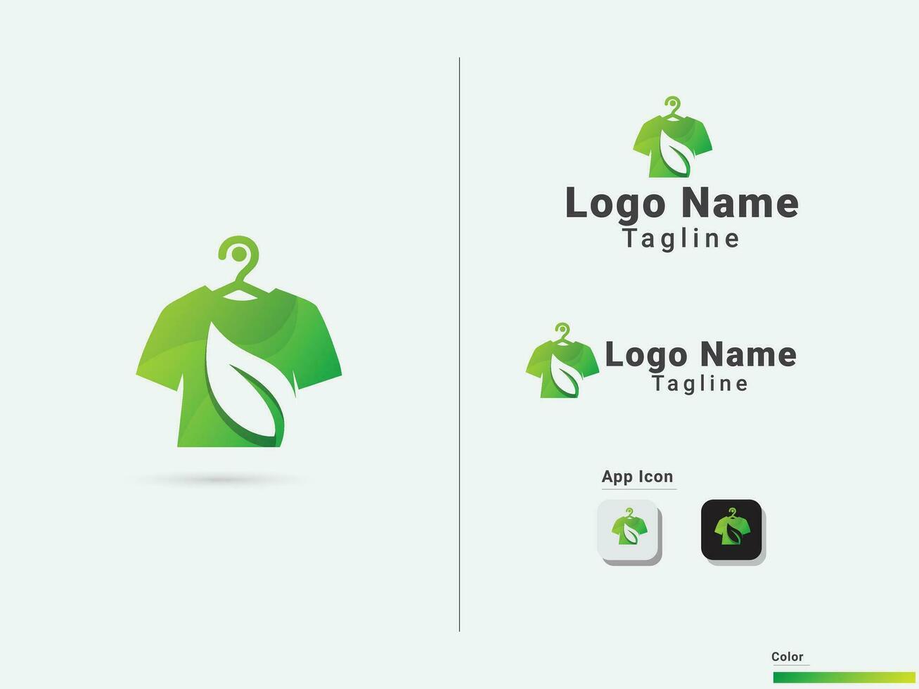 capi di abbigliamento negozio logo design. maglietta logo design con foglia. naturale foglia vettore. maglietta negozio. capi di abbigliamento attività commerciale. verde foglia. icona vettore