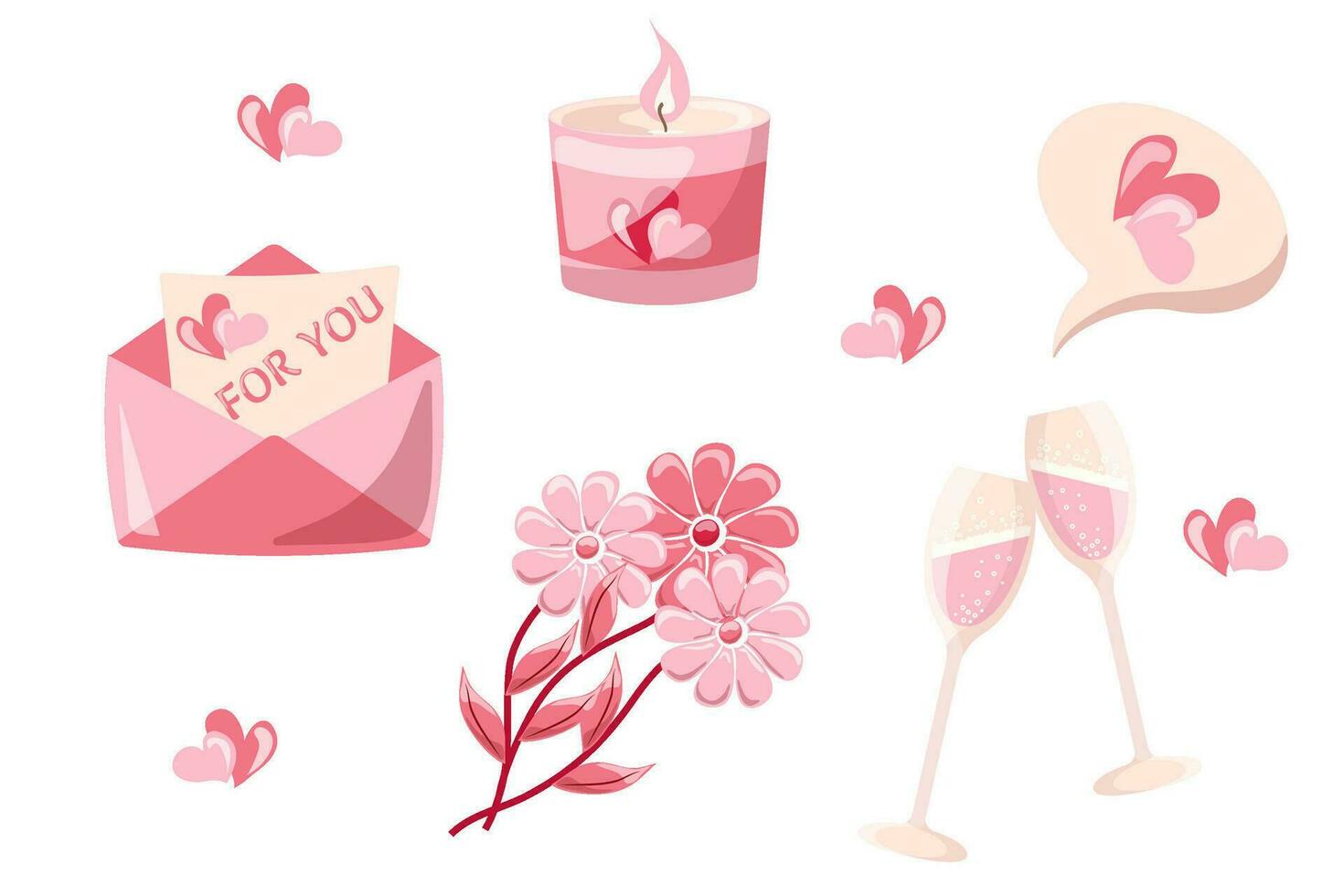 vettore illustrazione nel cartone animato stile. di moda moderno illustrazione per San Valentino giorno nel rosa colori, isolato su bianca sfondo, mano disegnato, piatto design.