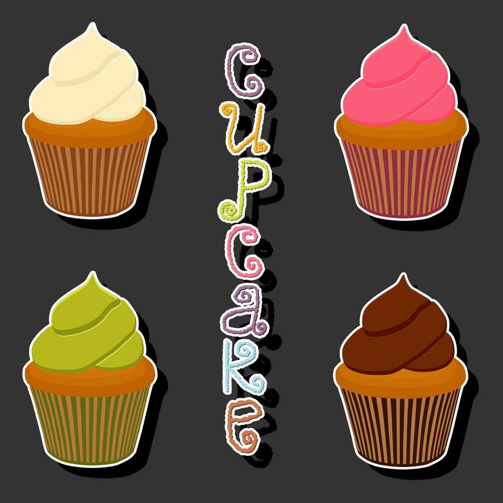 illustrazione su tema grande impostato diverso tipi dolce dolce bacca Cupcake vettore