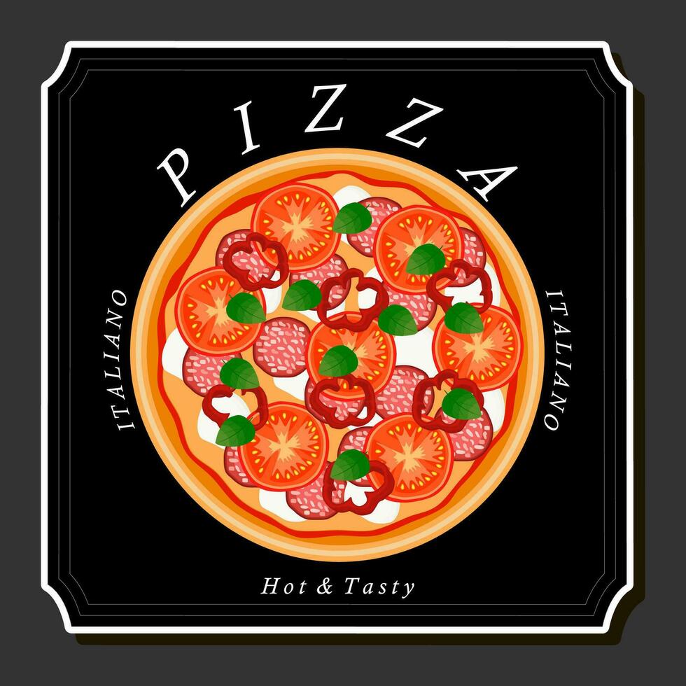 illustrazione su tema grande caldo gustoso Pizza per pizzeria menù vettore