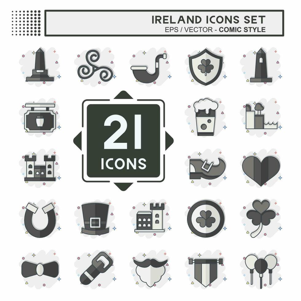 icona impostato Irlanda. relazionato per vacanza simbolo. comico stile. semplice design modificabile. semplice illustrazione vettore