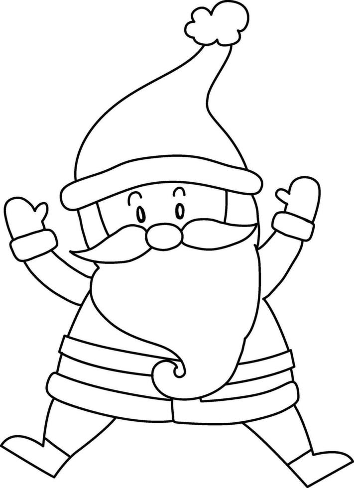 Santa Claus Tenere i regali per distribuire per bambini. Santa genere cuore, gioioso, felice, salto, ballando. un' semplice mano disegnato scarabocchio cartone animato, carino per bambini su Natale giorno vettore