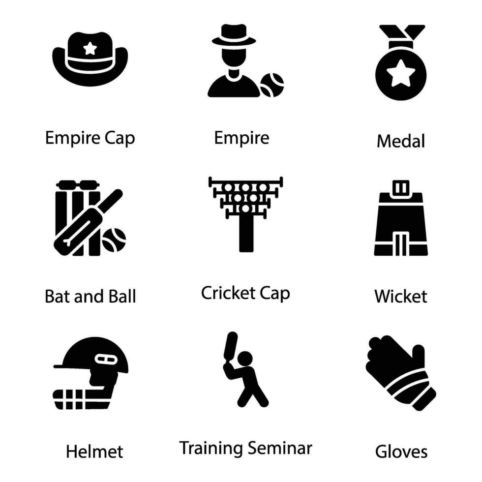 imballare di cricket gioco icona vettori