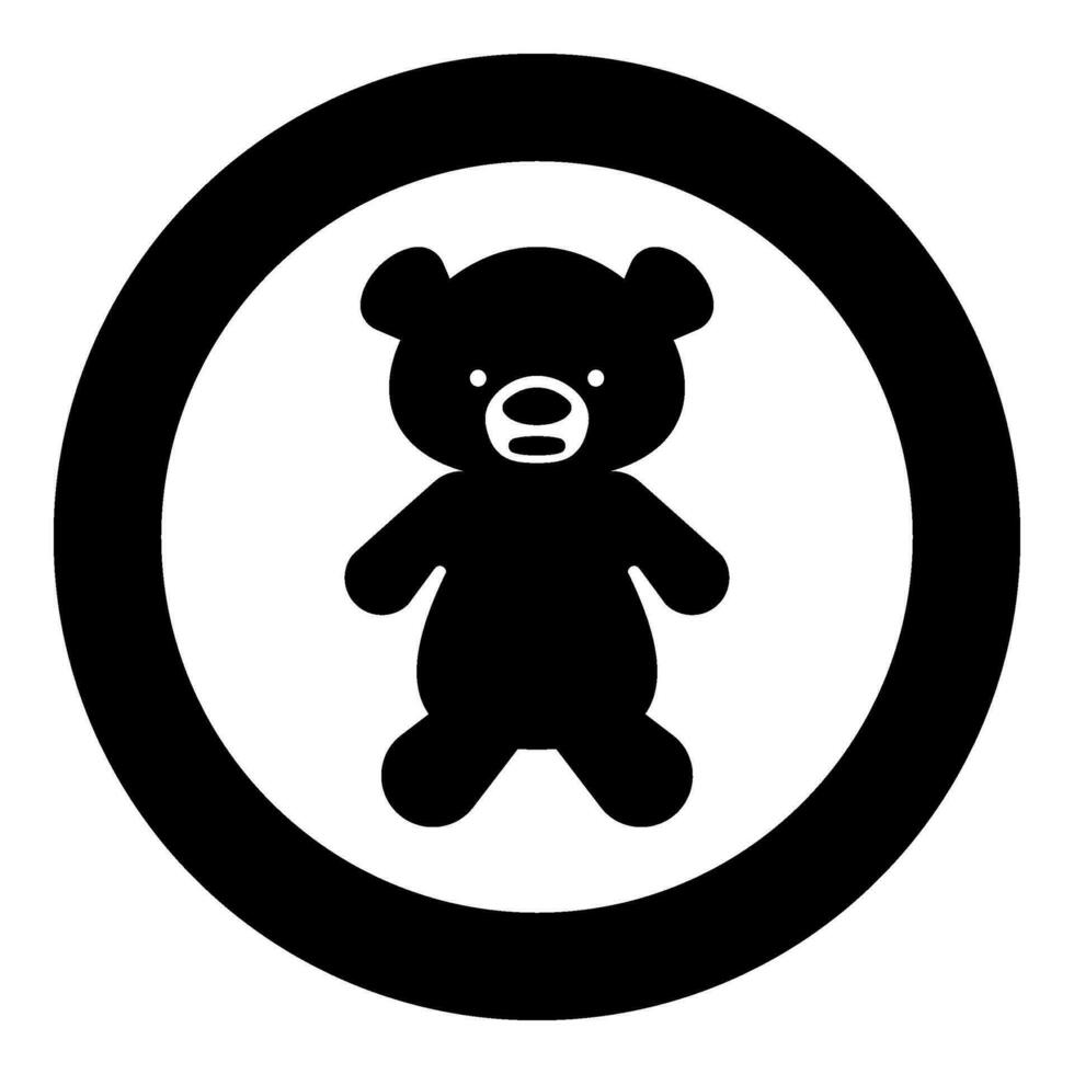 giocattolo felpa orso carino Bambola icona nel cerchio il giro nero colore vettore illustrazione Immagine solido schema stile