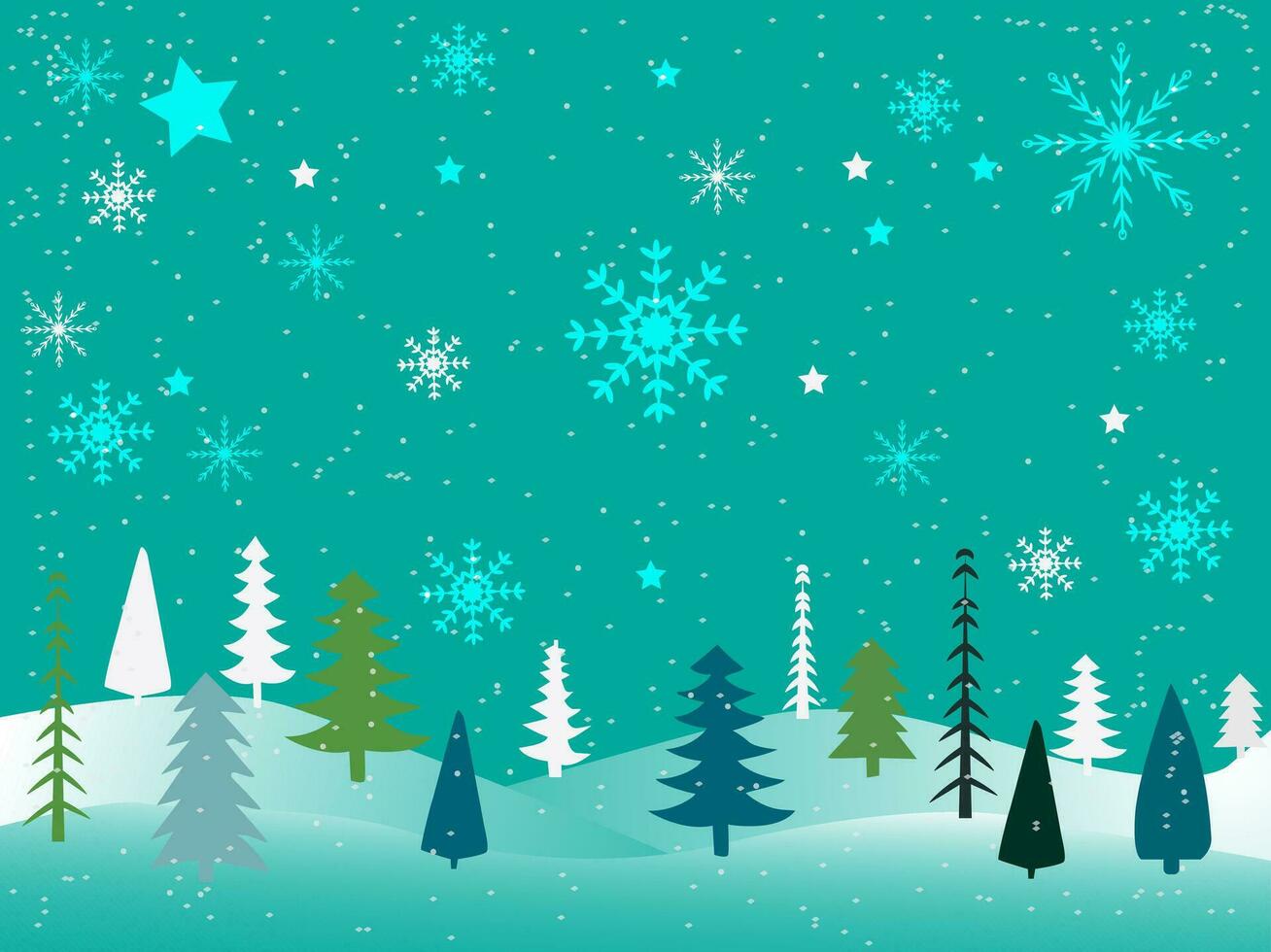 Natale e nuovo anno sfondo, natale albero, conico astratto oro Natale alberi, fiocchi di neve, luminosa inverno vacanza composizione, saluto carta, striscione, manifesto, vettore illustrazione