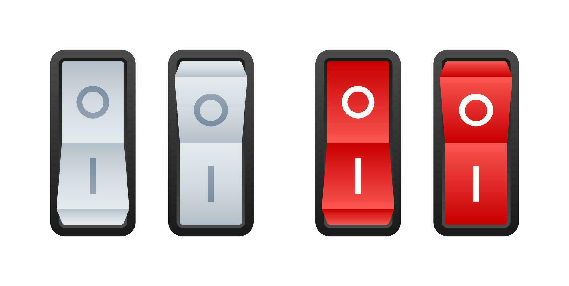 interruttore pulsante icone mostrando via e su stati nel grigio e rosso. vettore azione illustrazione