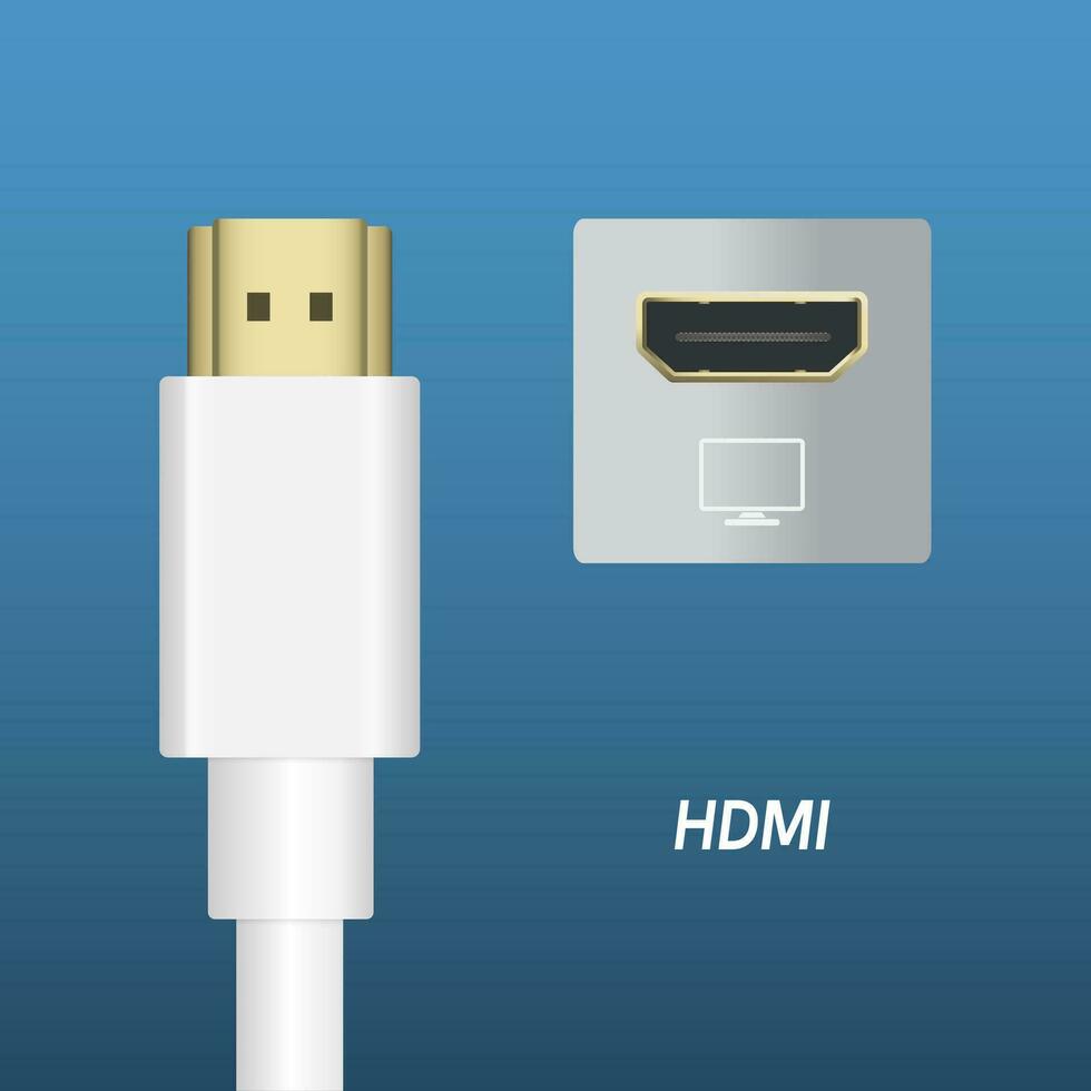 bianca colore hdmi porta connessione cavo digitale video porta standard vettore illustrazione su blu sfondo. eps10 vettore.
