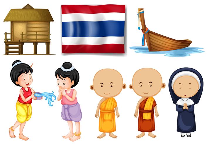 Bandiera thailandese e altri oggetti culturali vettore