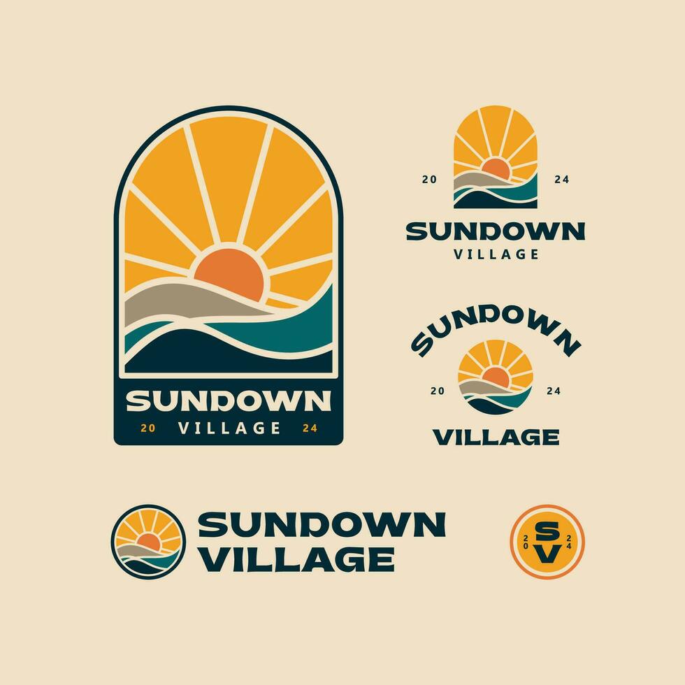 sole giù o tramonto logo design modello vettore