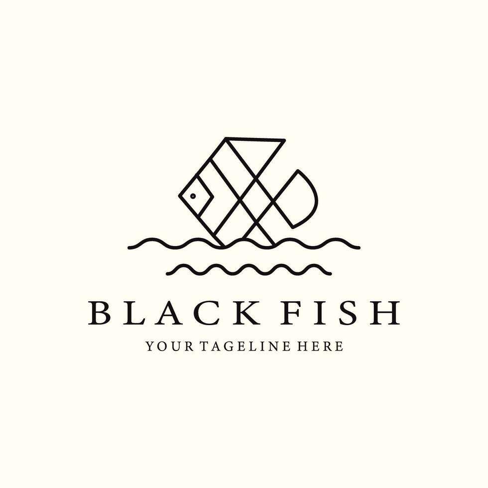nero pesce linea arte logo vettore illustrazione design grafico