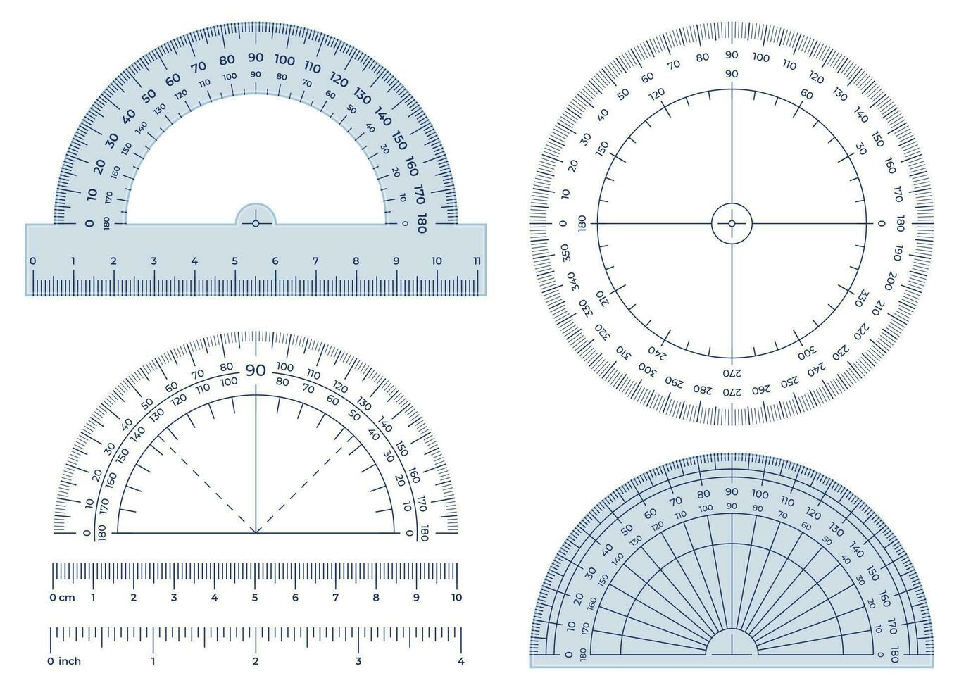 goniometro. angoli misurazione attrezzo, il giro 360 goniometri scala e 180  gradi misurare vettore illustrazione impostato 36191610 Arte vettoriale a  Vecteezy