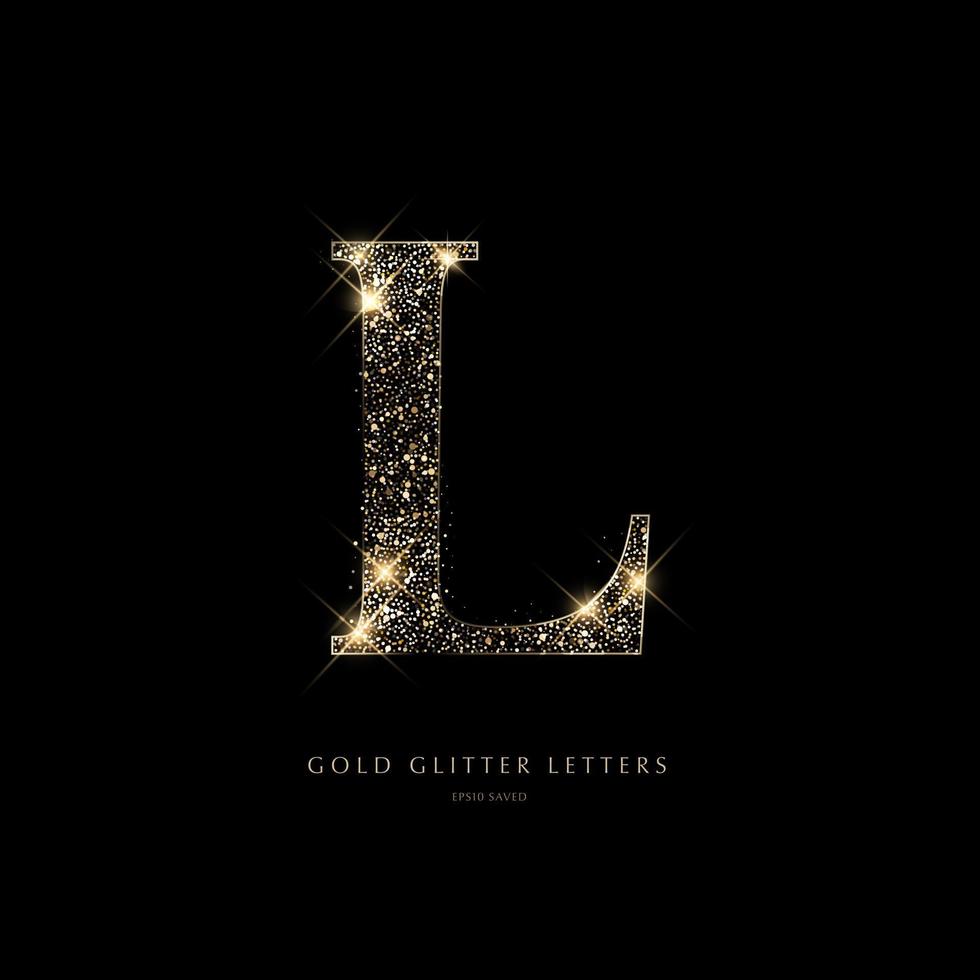 lettere dorate scintillanti su sfondo nero, lettere lucide. vettore