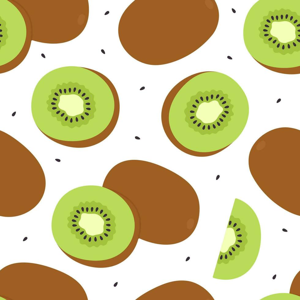 senza soluzione di continuità modello con Kiwi frutta, Kiwi fetta e semi. fresco e succoso mangiare. vettore piatto illustrazione isolato su bianca sfondo